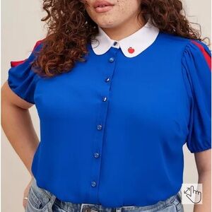 Disney Snow White Stretch Challis Collared Puff Sleeve Blouse